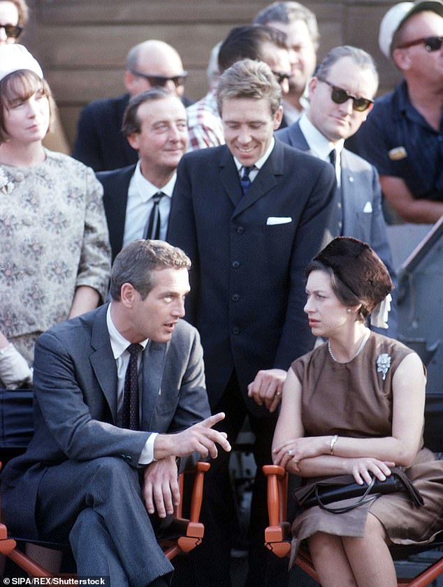 Tensions were beginning to appear in the marriage of Princess Margaret and her husband, the Earl of Snowdon, both seen chatting with Paul Newman on the set of Torn Curtain in 1965.