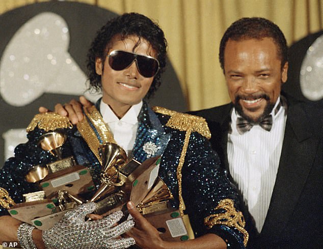 Michael Jackson with Quincy Jones at the Grammy Awards in Los Angeles in February 1984. Jones died Sunday night at his home, aged 91.