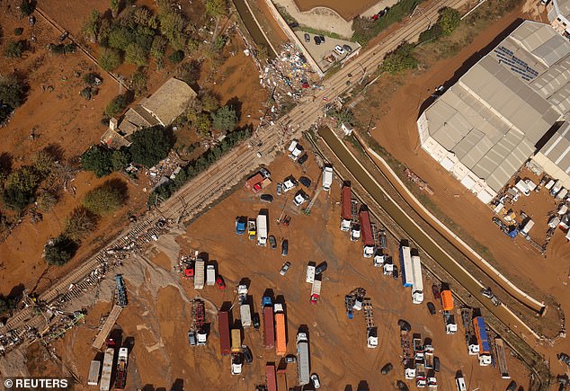 The image shows an area affected by heavy rains that caused flooding near Valencia