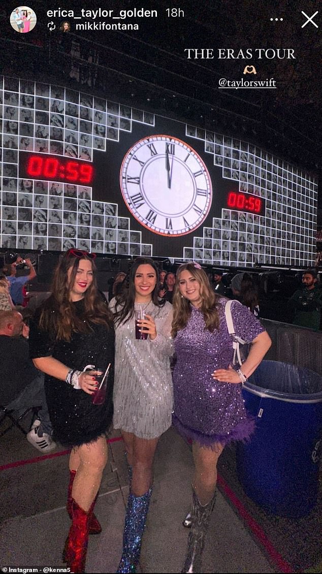 Makenna Allen (center) turned heads on Instagram by posting a photo of herself on Swift's Eras Tour across the New York-Ontario border.