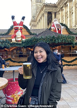 Christina describes the Frankfurt Christmas Market in Birmingham, where she is pictured above, as the most 