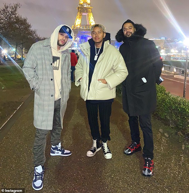 The self-described 'artist manager' has more than 19,000 followers on Instagram, where he has been heavily promoting his client, rapper Cordae (centre) in recent months.