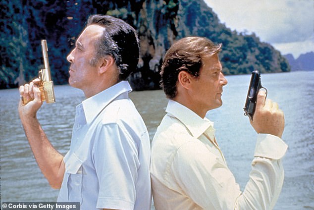 Roger Moore and Christopher Lee on the set of The Man with the Golden Gun