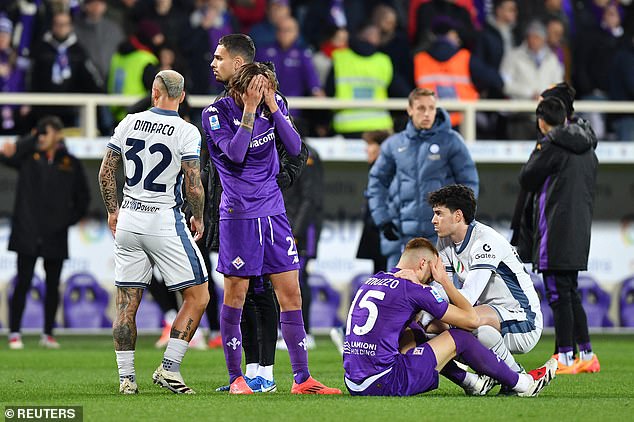 Players from both sides were seen in tears during the harrowing scenes on Sunday evening