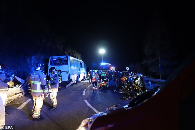 The bus crashed into the cliff and overturned, leaving three passengers dead and eight others, including a four-year-old child, injured.