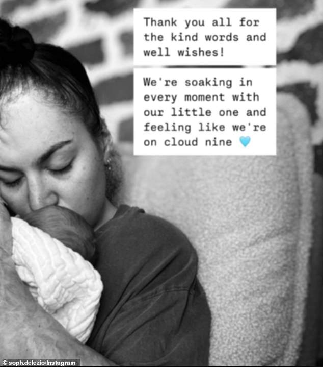 In September, the double car accident victim posted to Instagram Stories to share sweet black and white images of her cuddling her bundle of joy.