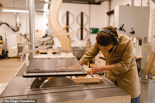 Students from The King's Foundation's Snowdon Furniture School create the stools