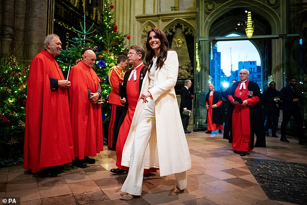 The Princess of Wales during the royal carols: together at the Christmas service at Westminster Abbey in London last year