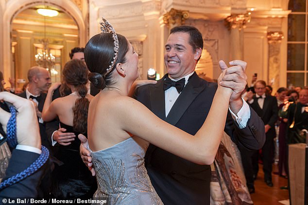 Pictured: Princess Eugenie de Bourbon, 17, dancing with her father, Prince Louis de Bourbon, at the ball