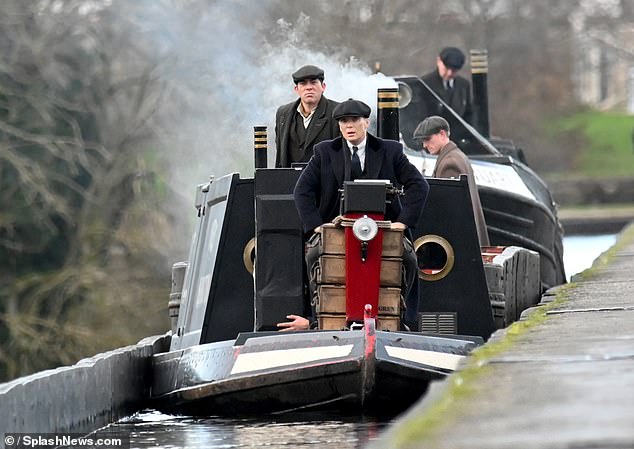 Principal photography on the Birmingham-based drama moved to north-east Wales on Sunday, with Murphy dressed as notorious mob figure Shelby while filming on a canal boat.