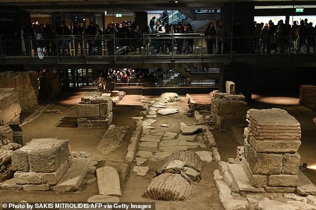 Workers discovered a Byzantine-era market, a Roman cemetery and the remains of Thessaloniki's busiest street in the 6th century. Above: Venizelou station