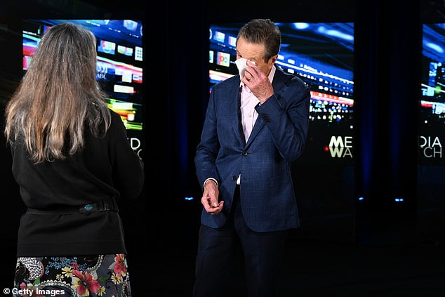 An emotional Barry cried backstage after filming his final episode of Media Watch.