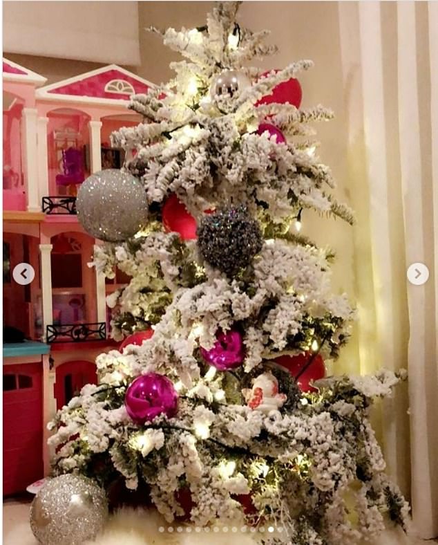 The star showed off a mini tree with large decorations.