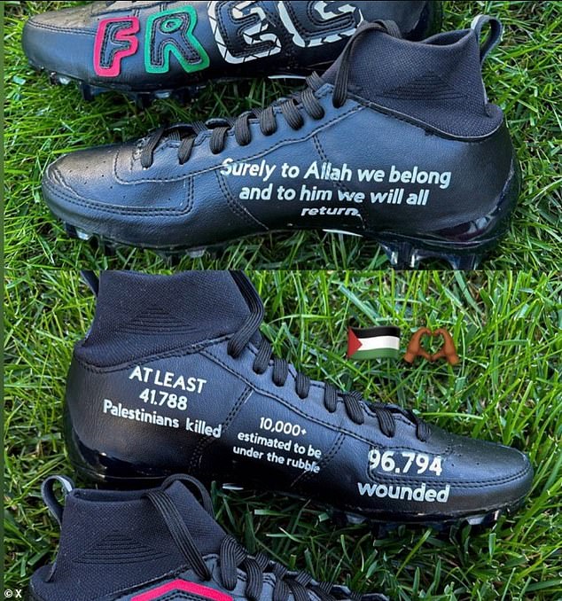 Al-Shaair is also under fire for wearing a pro-Palestine message on his shoes in the game