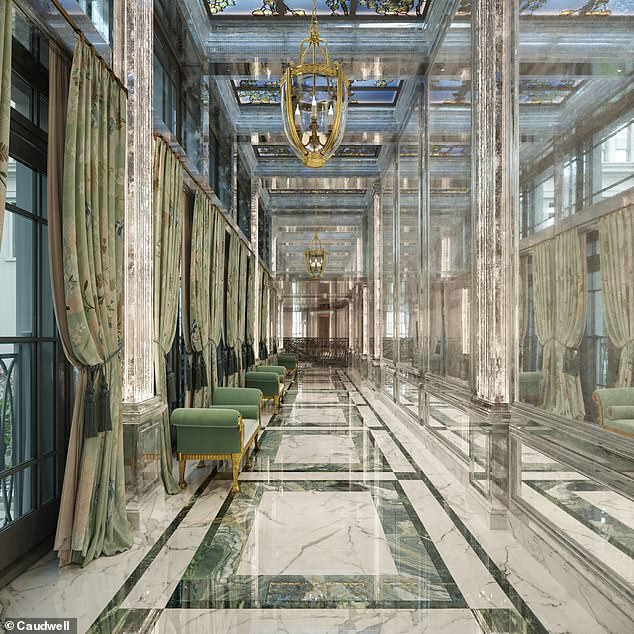 The size of the homes has not yet been revealed, but developers say even the most modest properties will start with a guide price surpassed only by a handful of mansions in London's wealthiest neighborhoods. Pictured: A glamorous hallway inside Mayfair 1