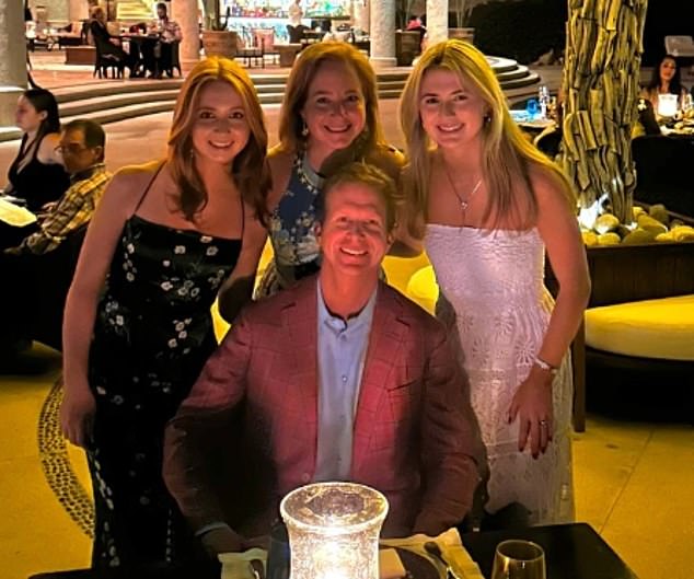 According to Forbes, his father, Holden, 50, is worth $3.7 billion and is managing partner of private equity firm Thoma Bravo. In the photo with his daughters and his wife.