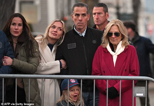 Jill Biden with Hunter, wife Melissa, son Beau and Ashley Biden at the Nantucket Christmas Tree Lighting Friday