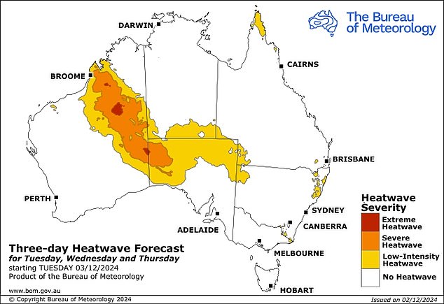 A severe heatwave is expected to hit much of inland Australia from Tuesday.