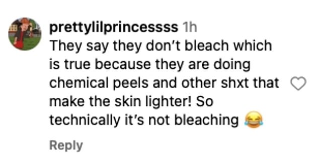 'They say they don't use bleach, which is true because they do chemical peels and other things that lighten the skin. So technically it's not bleach.