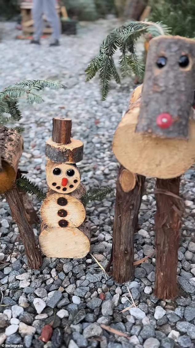 The trio took home adorable reindeer and snowmen fashioned from miniature tree stumps and spare logs.