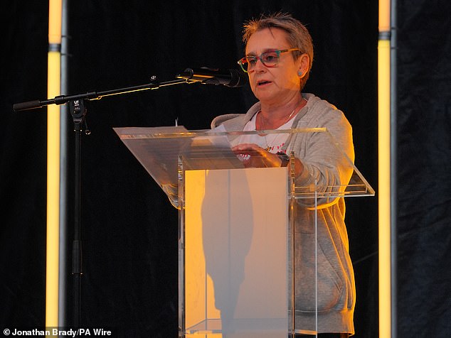 Mandy Damari speaking at the Remembering 7th October memorial event in Hyde Park, central London