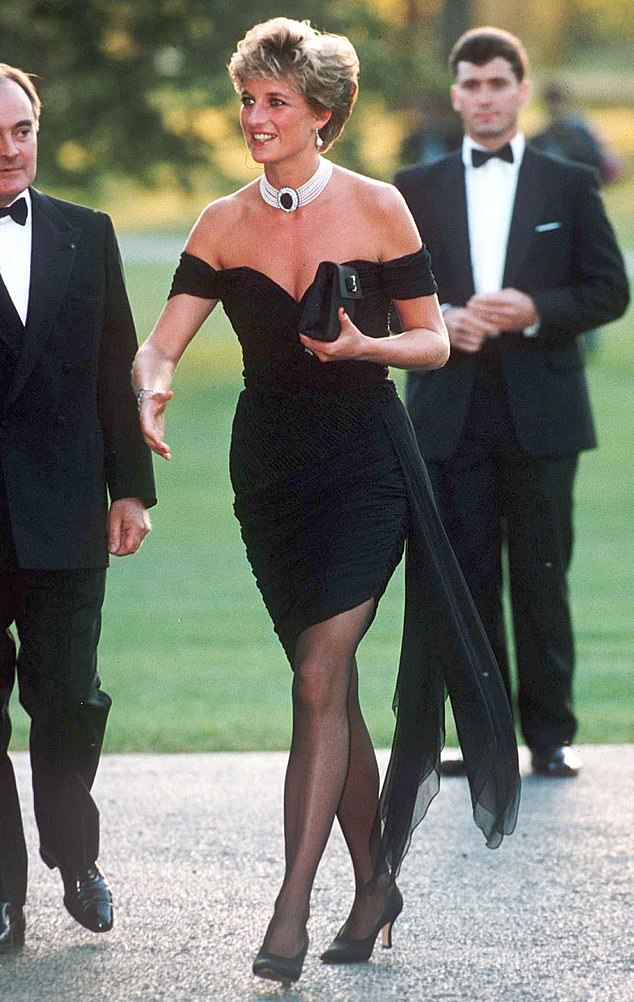 Princess Diana wore the iconic black number now known as the Revenge Dress, designed by Christina Stambolian, on June 29, 1994, at the Serpentine Gallery.