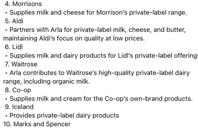 Virtually all major supermarkets have also been attacked by shoppers and are also on the list.