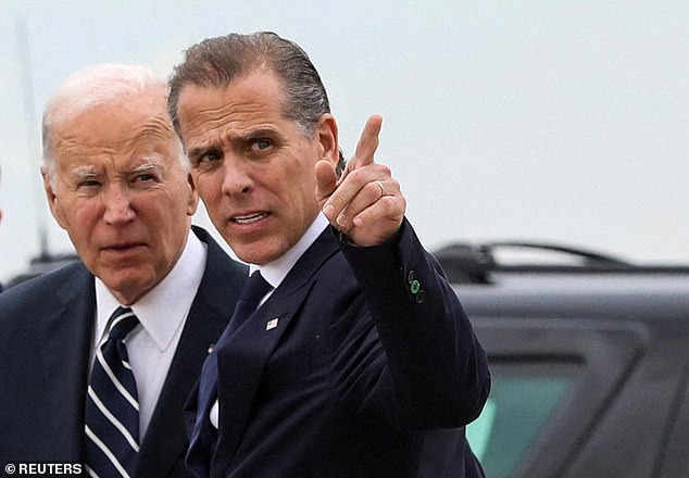 President Joe Biden stands with his son Hunter Biden, who was found guilty of all three charges in his trial on weapons charges earlier today, after President Biden arrived at the Delaware Air National Guard Base in New Castle, Delaware, USA, 11 June , 2024