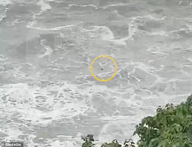 The images showed a figure in the water as strong waves crashed overhead.