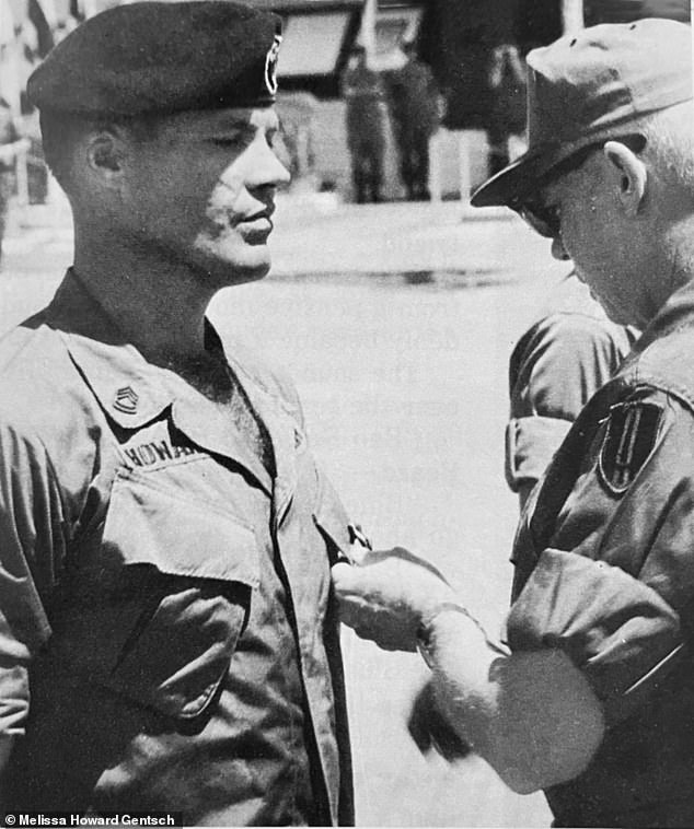 SFC Howard was awarded the 1st Oak Leaf Cluster to his Distinguished Service Cross by Lt. Gen. Frank T. Mildren in 1969. The scars from a 1965 gunshot wound through his jaw are still visible on his right cheek