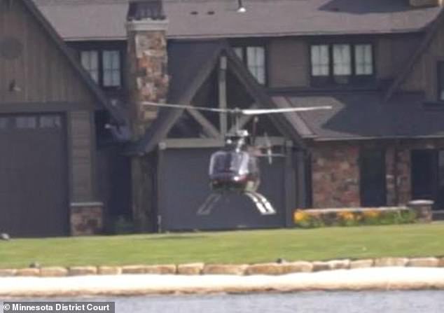 “Right now the opposition is all about spite,” he told the Star Tribune, citing the backlash from the lake town, which has fewer than 1,000 residents. Pictured, his Bell 206L4 with leather interior and six seats lands illegally in the backyard of his $4.5 million home