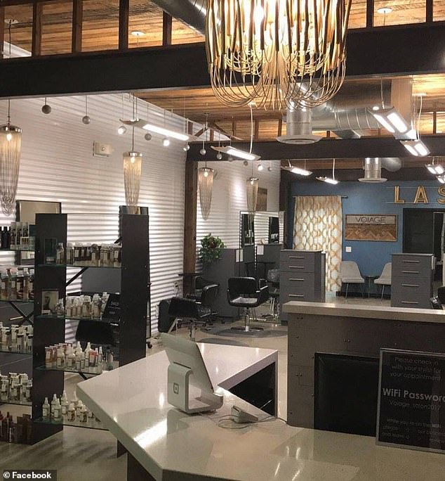 The owner of a beauty salon, Voiage, in Coeur d'Alene, Idaho, Tiffney Prickett, took to TikTok after the election to share her true thoughts on newly elected President Donald Trump's voting base. Pictured: Prickett's Idaho salon, Voiage