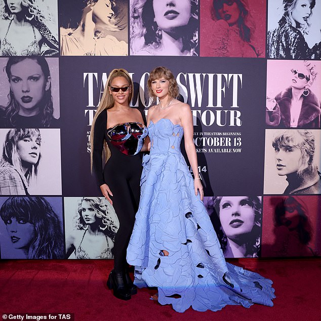 Beyoncé proudly supported Swift at the premiere of her Eras Tour concert film in Los Angeles in October 2023.