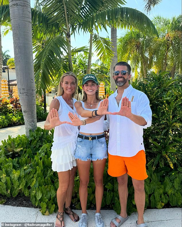 Kai, the daughter of Donald Trump Jr. (right) and his ex-wife Vanessa (left), announced that she verbally committed to the University of Miami to play golf earlier this year.