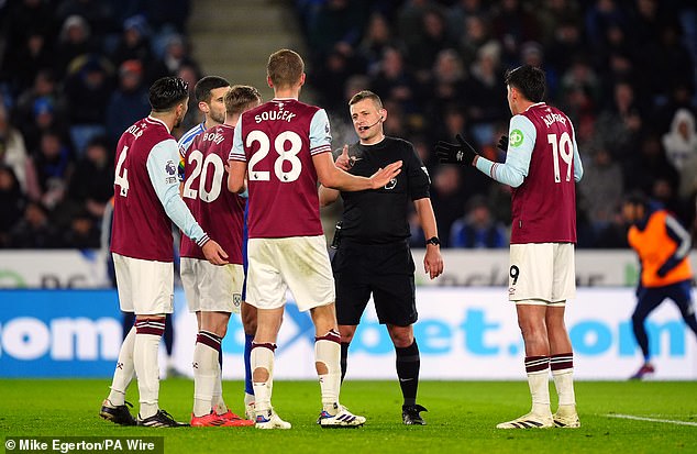 West Ham players were angry with the disallowed goal and harassed the referee