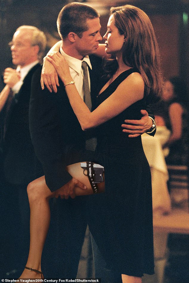 Pitt, 60, and Jolie, 49, fell in love during the filming of the 2005 film Mr. And Mrs. Smith, when he was still married to his first wife, Jennifer Aniston; Jolie and Pitt in the photo from the film.