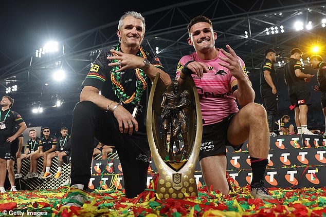 Cleary (pictured with his son Nathan after the 2024 NRL final) wants more men to speak out about their problems in a bid to save lives.