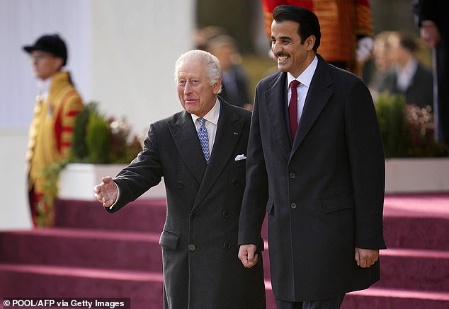 King Charles and Sheikh Tamim bin Hamad Al Thani were photographed inspecting a Guard of Honour.