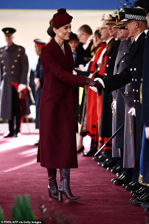 The Princess of Wales attends the welcoming ceremony at Horse Guards Parade today