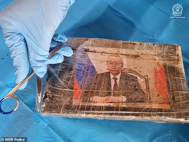 Photos of Russian President Vladimir Putin were found on some of the bricks.