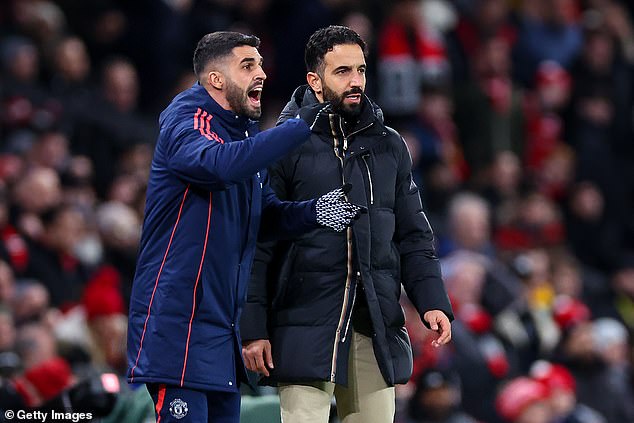 Amorim's assistant Carlos Fernandes (left) will try to help United keep Arsenal at bay from set pieces.