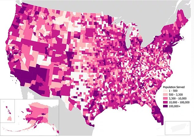 The map above from the lobbying group Natural Resources Defense Council (NRDC) shows populations served by drinking water with the highest levels of lead in their home water, usually due to old pipes. Florida had highest concentration of lead pipes, independent study showed