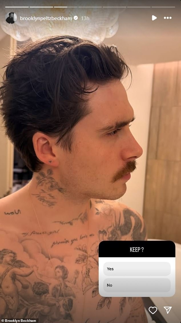 Brooklyn also took to social media to show off his new mustache