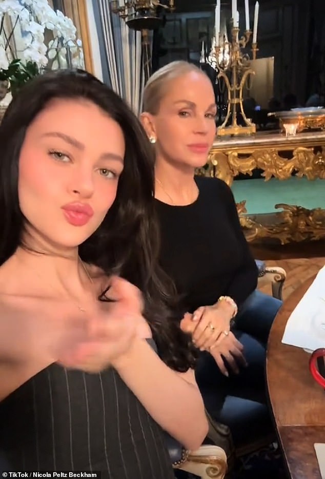 Nicola pouted and blew kisses at the camera with her former model mother Claudia.