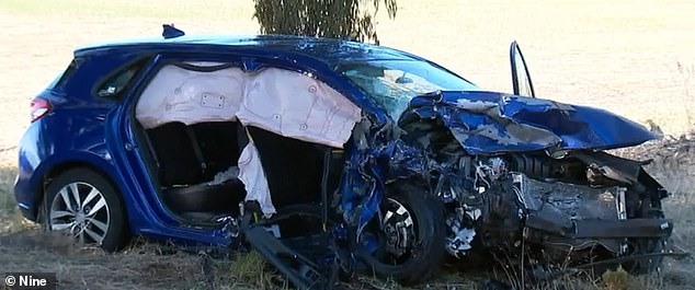 Mingen was driving at about 99 km/h when his car left the road and collided with that of the mother of three (pictured).