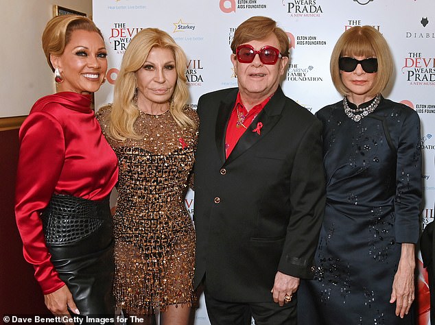 Donatella, 69, was accompanied by her friend Sir Elton John, who wrote the music for the show, as well as Anna Wintour and Vanessa Williams.