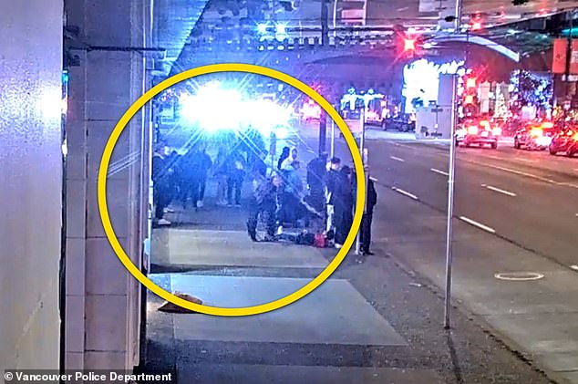 Images showed the victim lying on the ground while bystanders checked on him