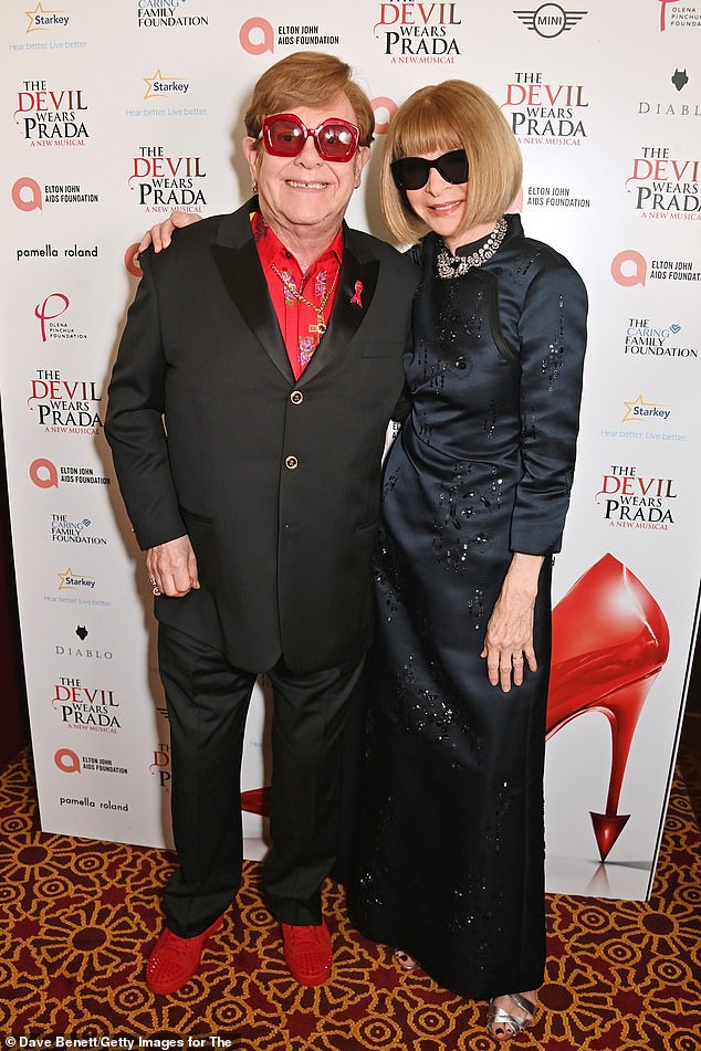 Sir Elton John and Wintour attend The Devil Wears Prada Musical charity gala evening on December 1