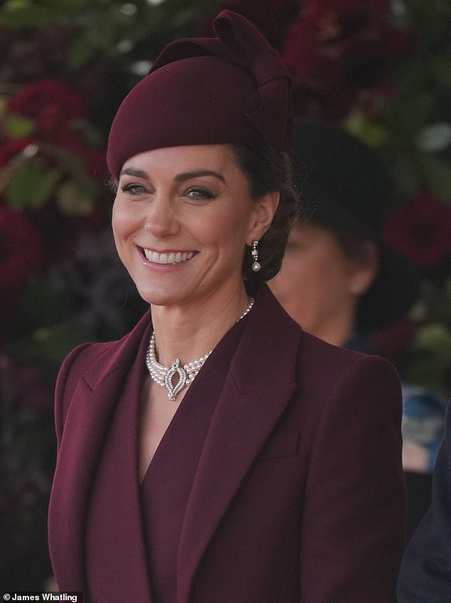 The Princess of Wales attended the ceremonial welcome during the Horse Guards Parade yesterday