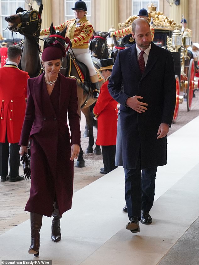 The Prince and Princess of Wales arrive at Buckingham Palace during the state visit